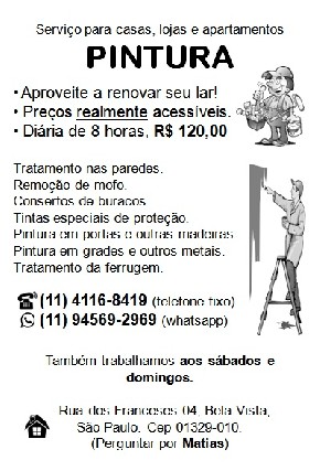 Serviços de pintura 120 reais a diaria 8 horas